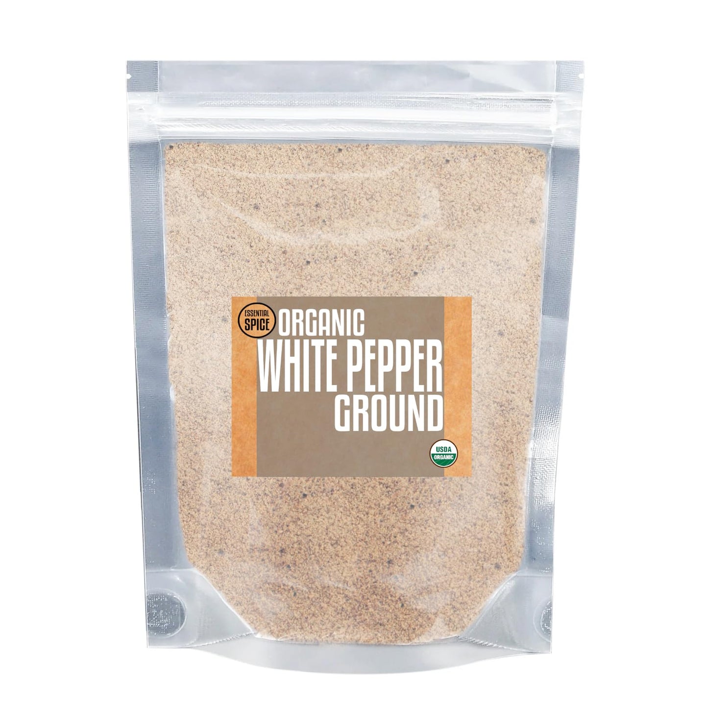 Essential Spice Organic Ground White Pepper - Smooth, Earthy & Mildly Pungent Flavor - Finely Ground White Pepper for Light Sauces, Soups, Marinades