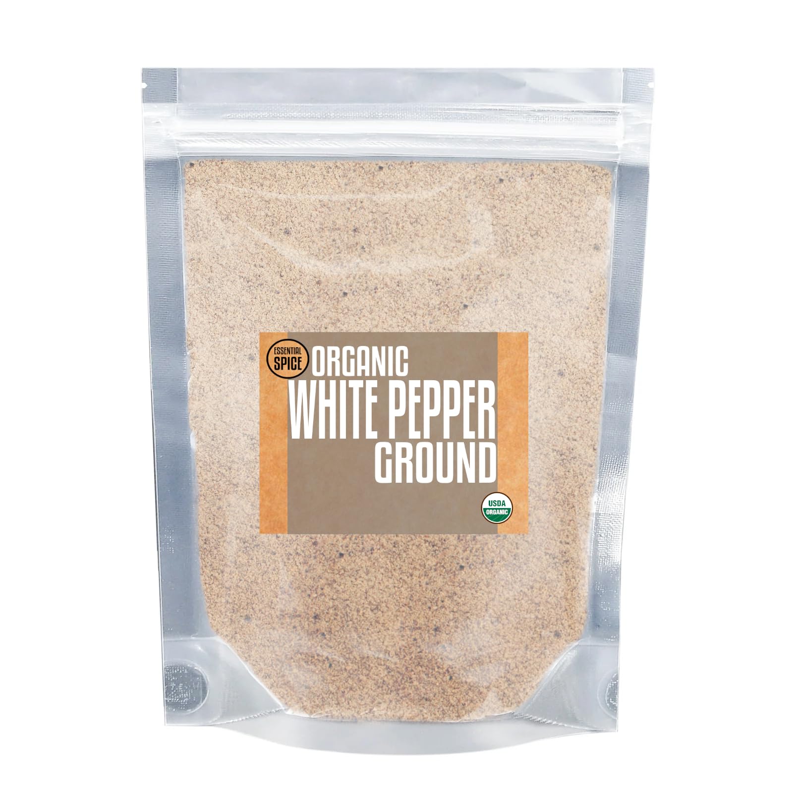 Essential Spice Organic Ground White Pepper - Smooth, Earthy & Mildly Pungent Flavor - Finely Ground White Pepper for Light Sauces, Soups, Marinades
