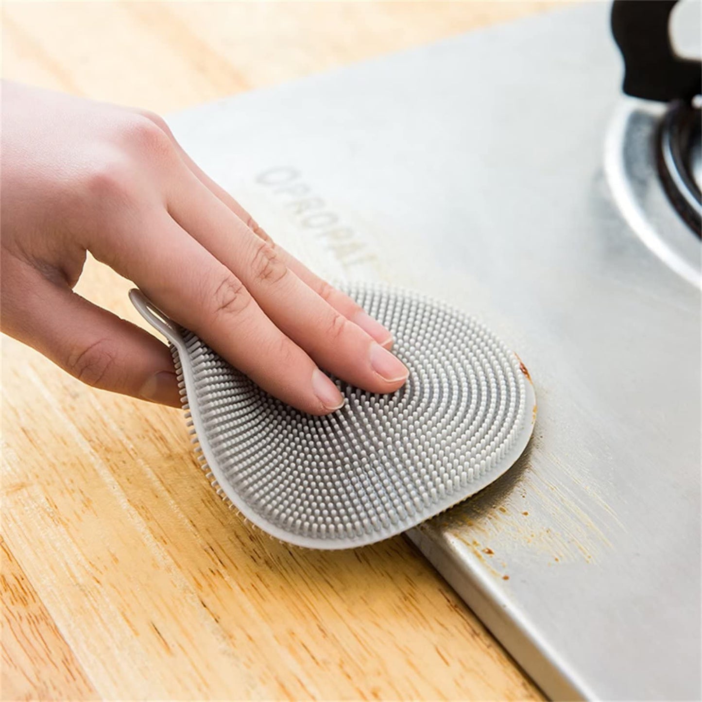 4PCS Silicone Dish Scrubber, Multipurpose Round Silicone Sponges Reusable Dish Brush Dish Brush for Kitchen Dish Dishes Fruits Vegetables(Gray+White)