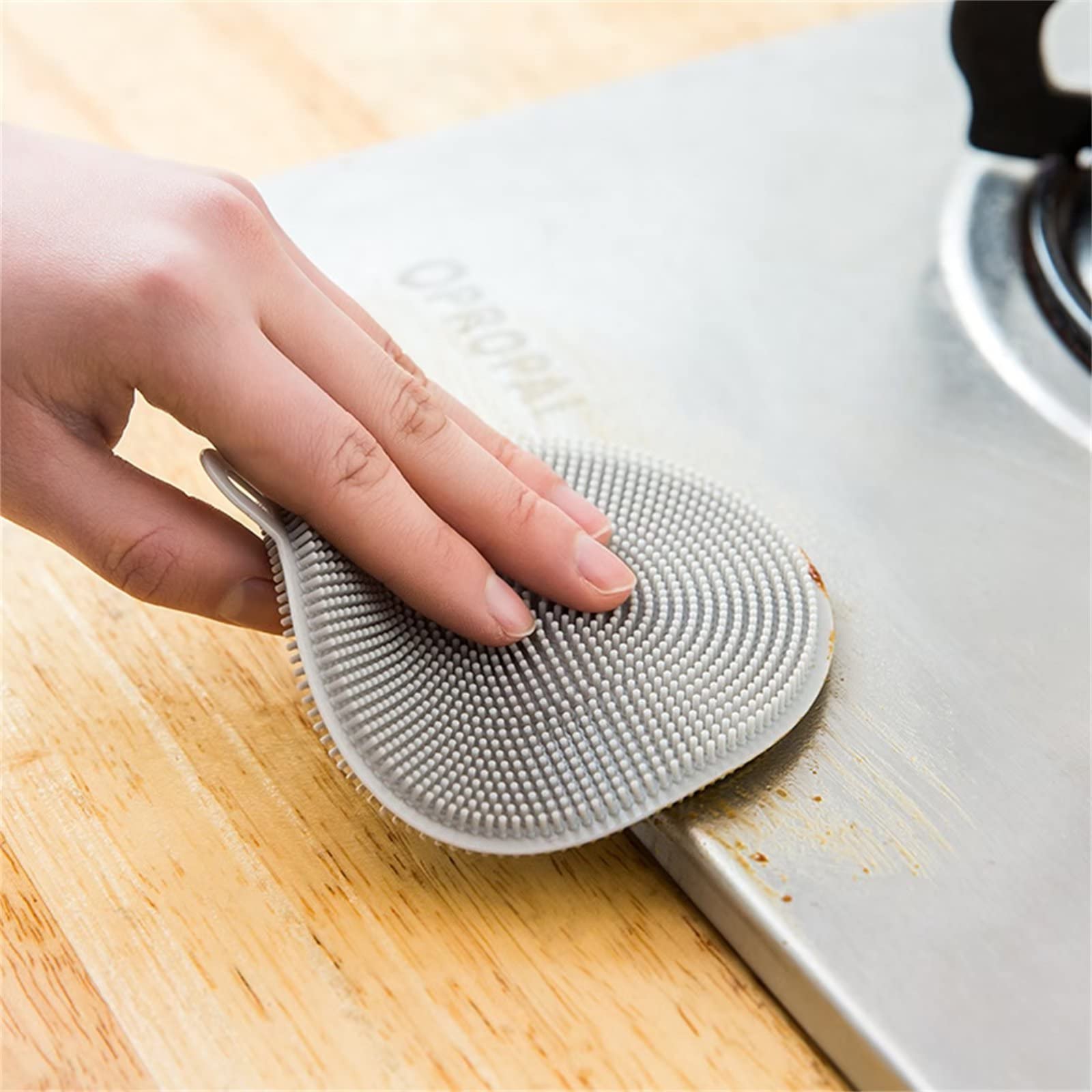 4PCS Silicone Dish Scrubber, Multipurpose Round Silicone Sponges Reusable Dish Brush Dish Brush for Kitchen Dish Dishes Fruits Vegetables(Gray+White)