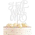 AHAORAY Half Way To One Cake Topper - Silver Glitter 6 Months Birthday Decorations Supplies - Half Birthday Decorations Baby Girl, for Baby