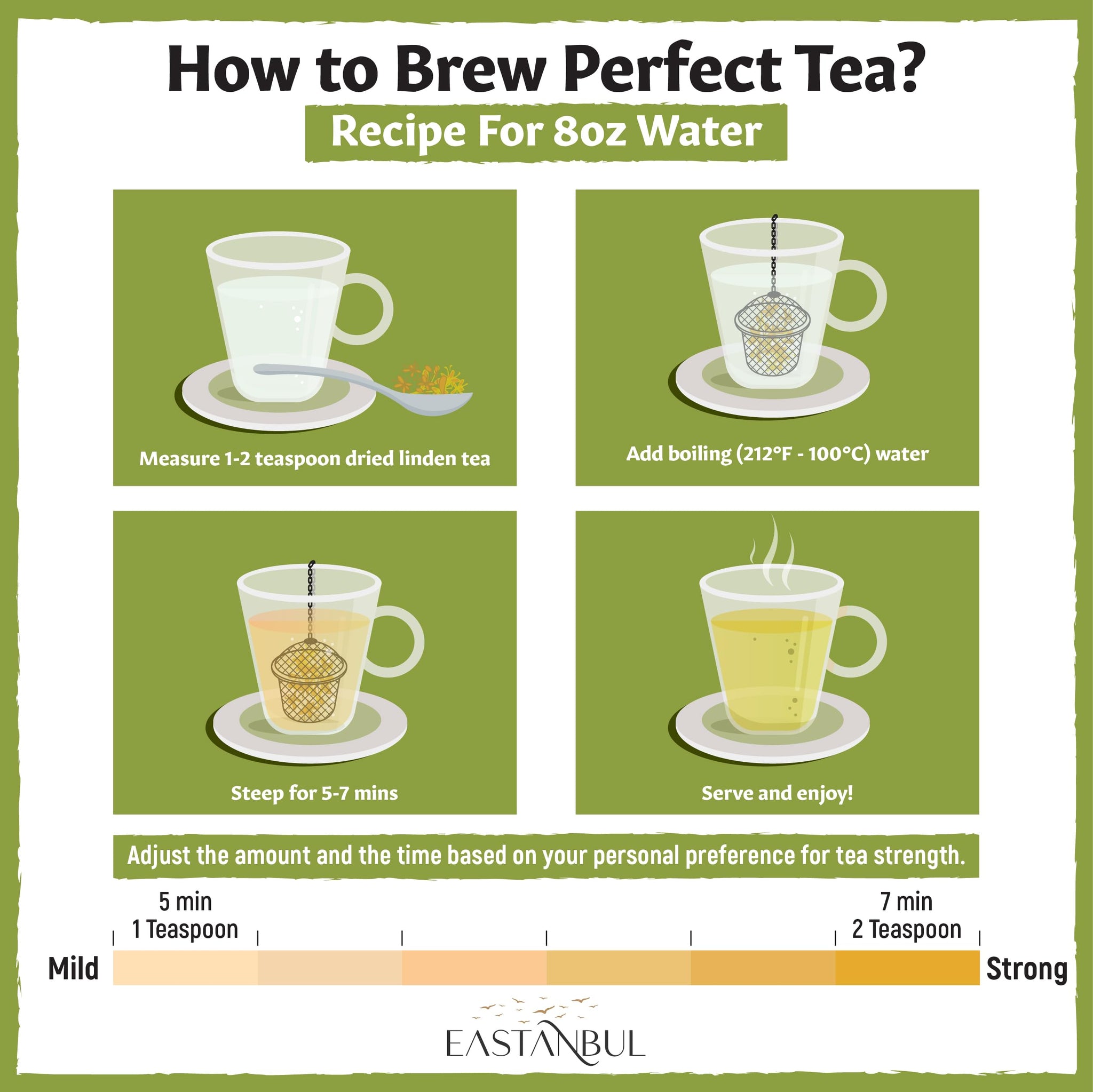Eastanbul Linden Tea, 1.23oz, Linden Flower Loose Leaf Tea, AKA Te De Tilo, Te De Tila, Ihlamur, 100% Pure, Natural, Vegan, Non GMO, Caffeine Free