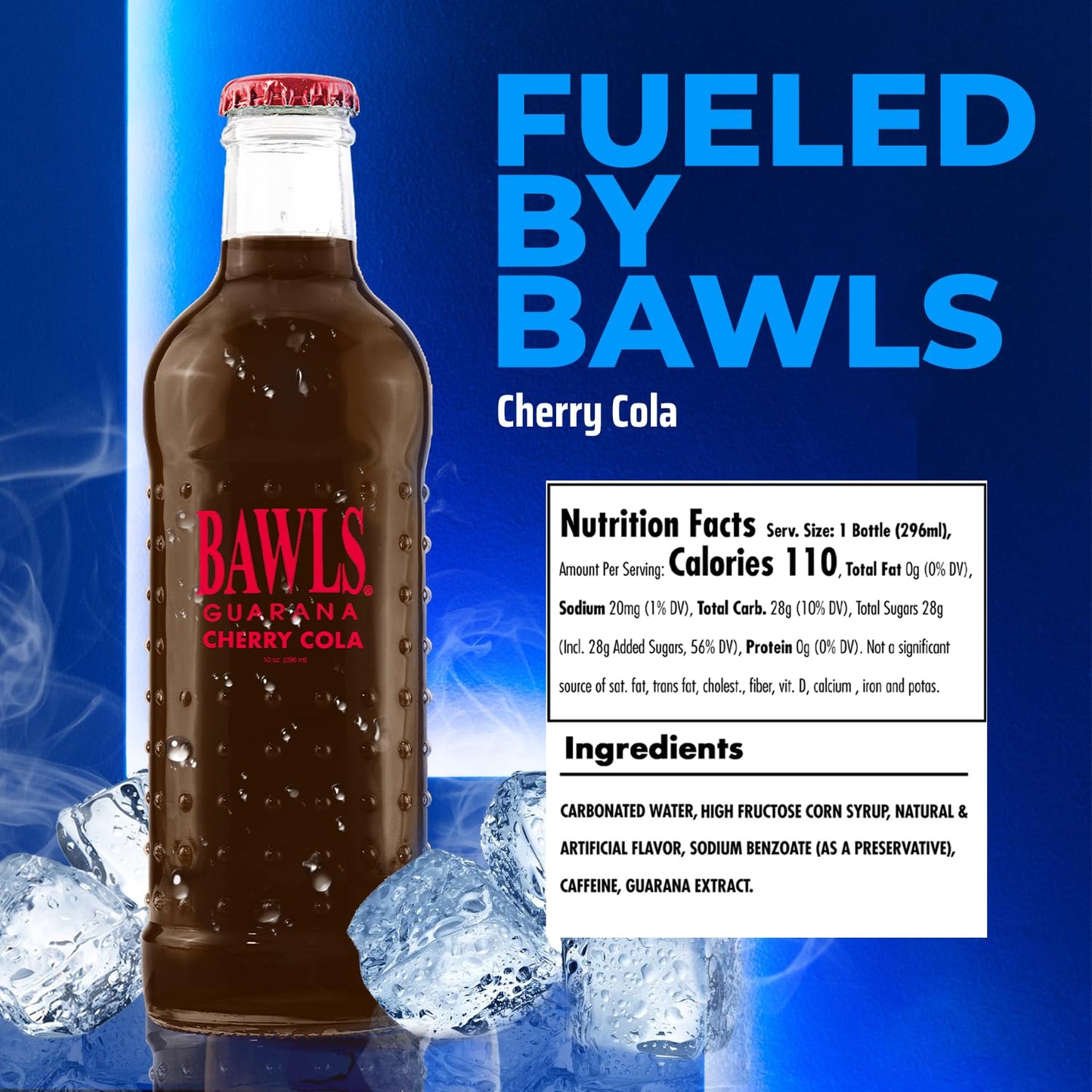 BAWLS Guarana Cherry Cola, BAWLS Guarana Drink, Guarana Soda, Guarana Fueled Soda for Energy, High Energy Caffeinated Drink, 10oz 12 Pack Glass