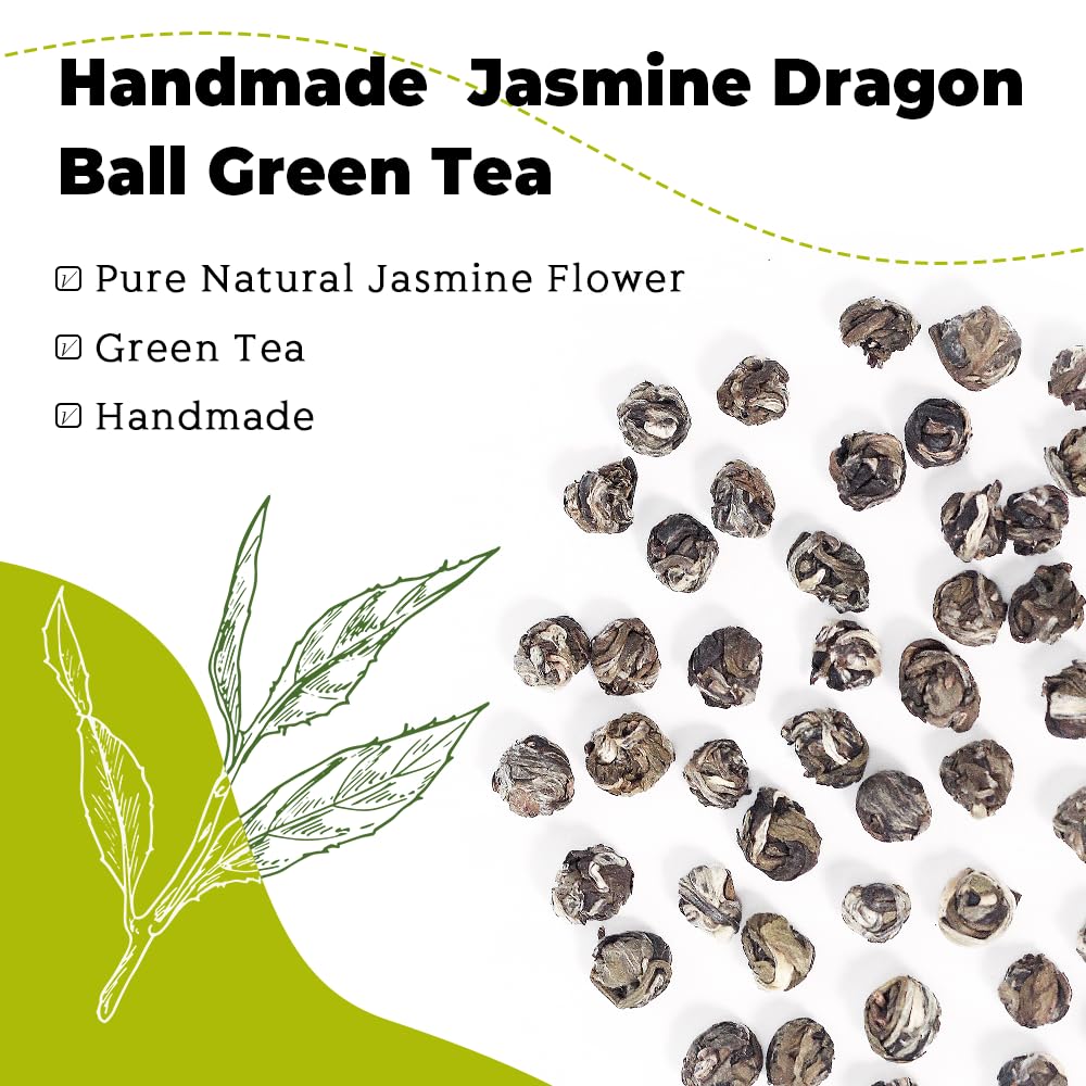 LWXLJMJZC?100g/3.53oz Jasmine Dragon Pearls Loose Leaf Green Tea with Pleasant Jamsine Aroma-Jasmine Tea Suitable For Both Hot And Cold
