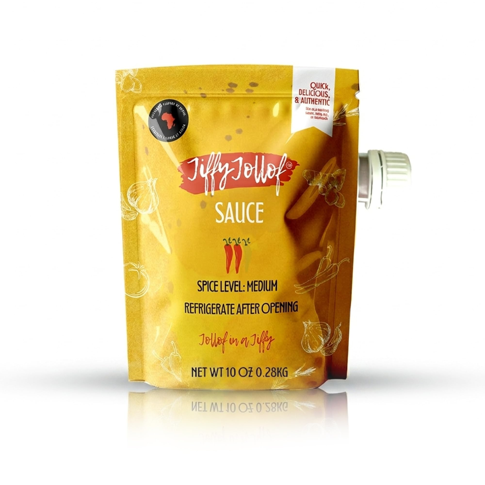 Jiffy Jollof Sauce, Authentic Nigerian Tomato Pepper Blend for One-Pot Meals, Spicy Pasta, Roasted Bell Pepper Stew, Hot Cooking Sauce, 10oz Food