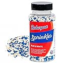 Bakerpan Blue and White Jimmies Sprinkles - 4.3 Ounces Sprinkles for Cake Decorating - Edible Blue Sprinkle for Cupcakes, Ice Cream, Cake Decorations