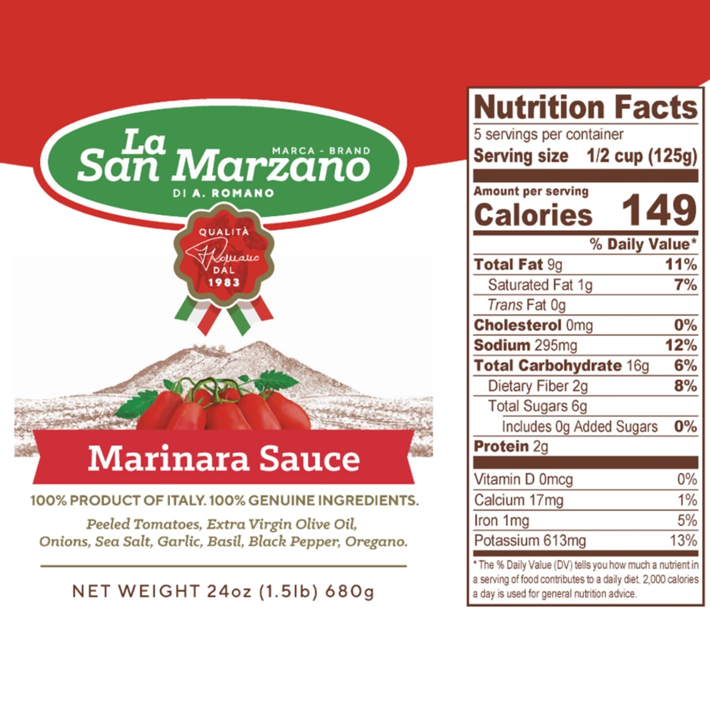 La San Marzano Marinara Sauce, 24 oz, Pasta Sauce Made in Italy, All Purpose Tomato Premium Quality, All Natural, Mediterranean Diet, Non GMO, Vegan