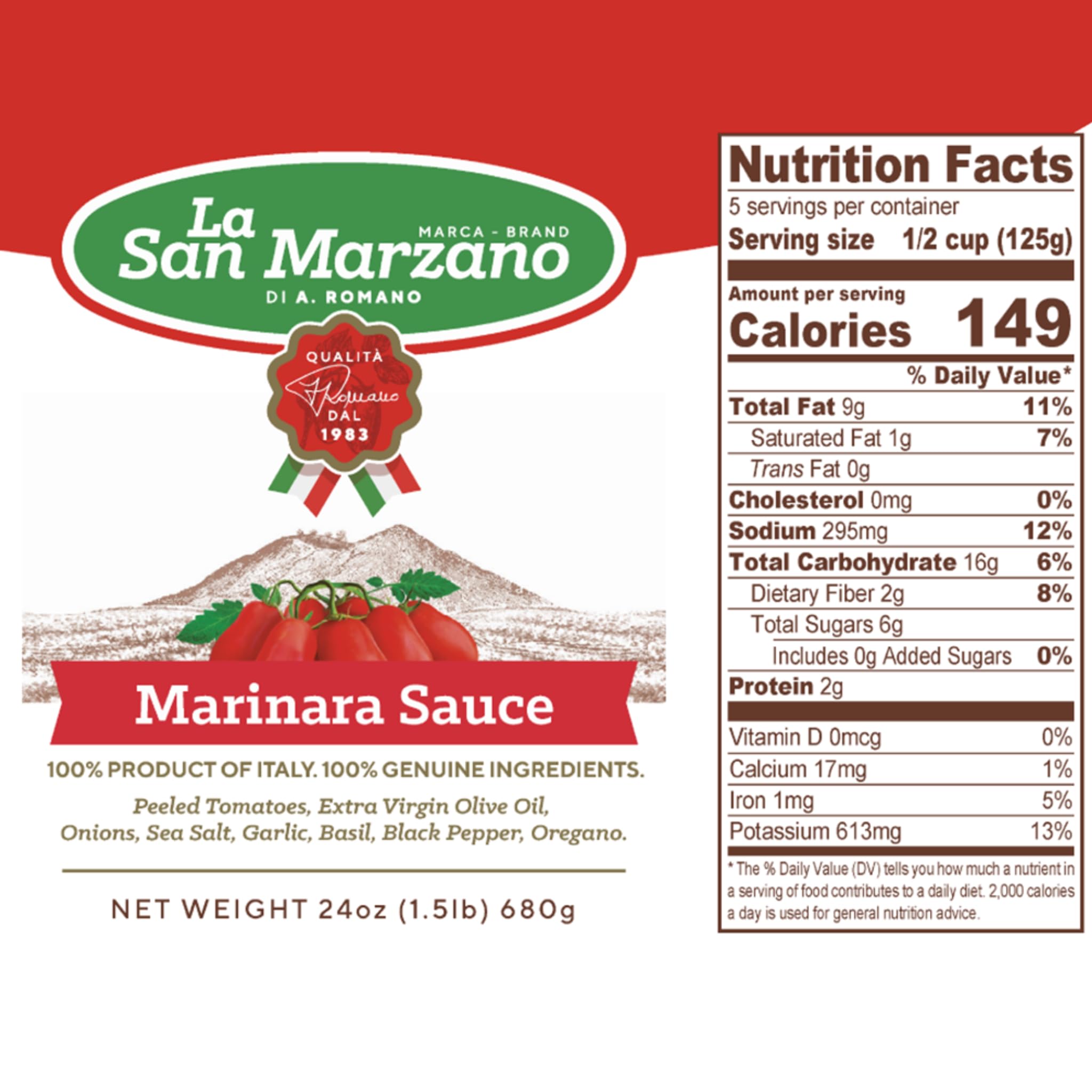 La San Marzano Marinara Sauce, 24 oz, Pasta Sauce Made in Italy, All Purpose Tomato Premium Quality, All Natural, Mediterranean Diet, Non GMO, Vegan