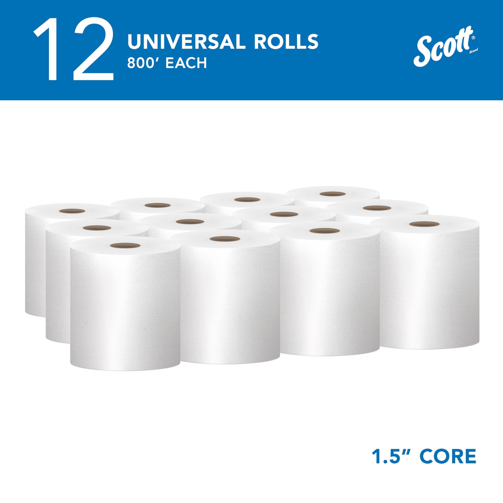 Scott Professional Essential Universal Hard Roll Paper Towels, Bulk (01040), Hardwound 1.5' Core, Absorbency Pockets, White (12 Rolls at 800' Each