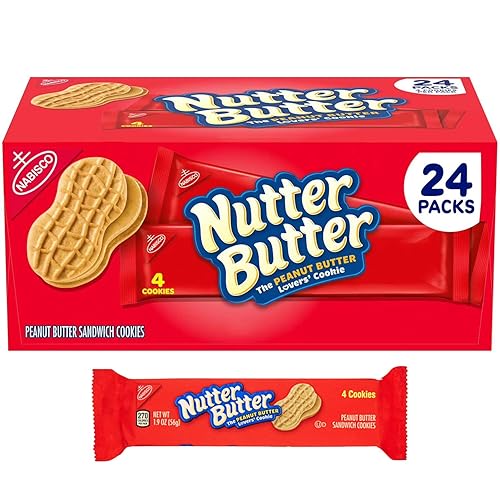 Nutter Butter Peanut Butter Sandwich Cookies, 24 Pack - Crunchy Classic Snack Packs, Individually Wrapped Cookies for Lunchboxes, Sharing & On-the-Go