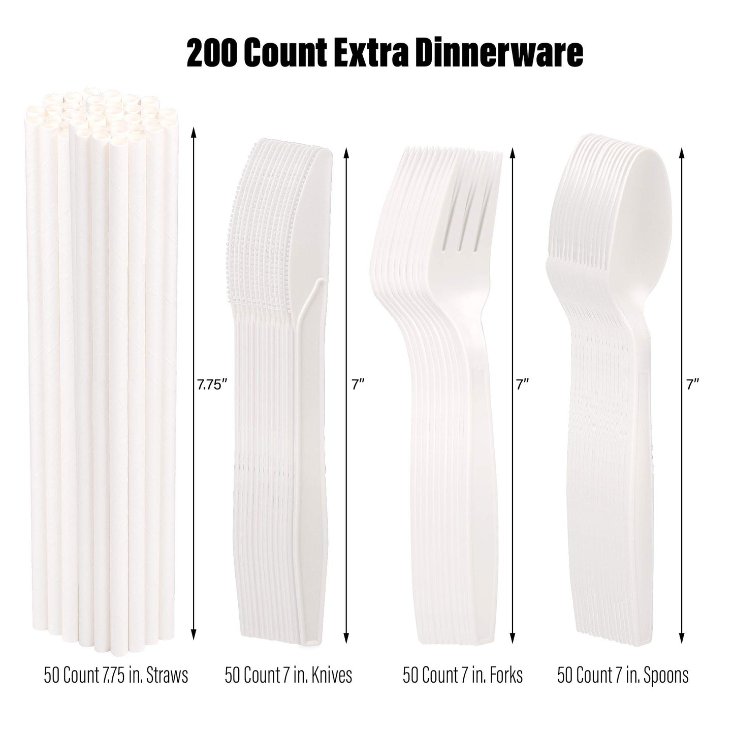 EPIQUEONE Disposable Paper Plates & Utensils Set (350-Piece) - White Tableware with Plates, Forks & Spoons -Microwave & Freezer Safe - Bulk Party