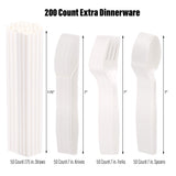 EPIQUEONE Disposable Paper Plates & Utensils Set (350-Piece) - White Tableware with Plates, Forks & Spoons -Microwave & Freezer Safe - Bulk Party