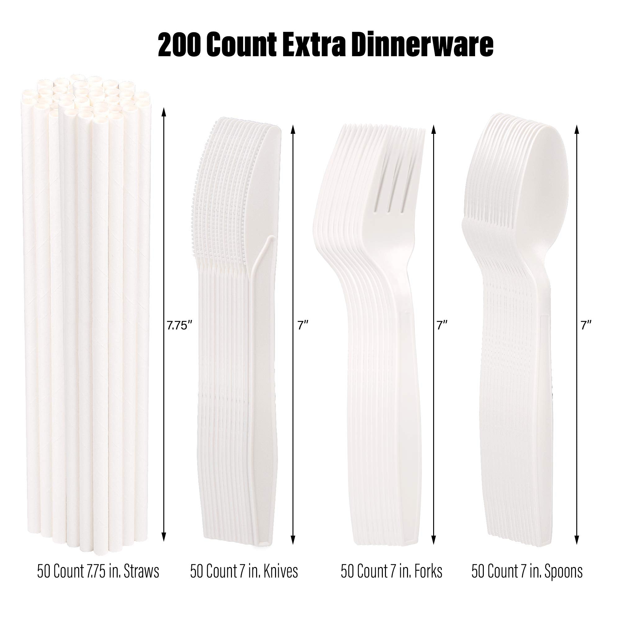 EPIQUEONE Disposable Paper Plates & Utensils Set (350-Piece) - White Tableware with Plates, Forks & Spoons -Microwave & Freezer Safe - Bulk Party