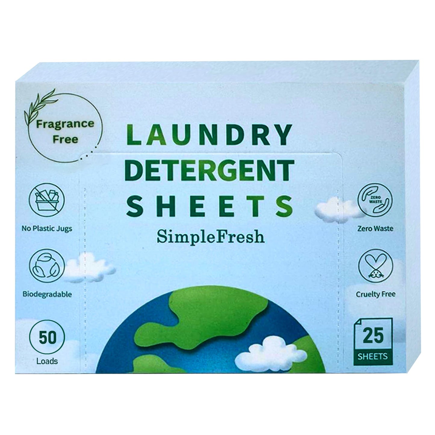 Eco-Friendly Laundry Detergent Sheets - 50 Loads | Plant-Based Travel Laundry Detergent Fragrance Free | Hypoallergenic, Biodegradable Dissolvable