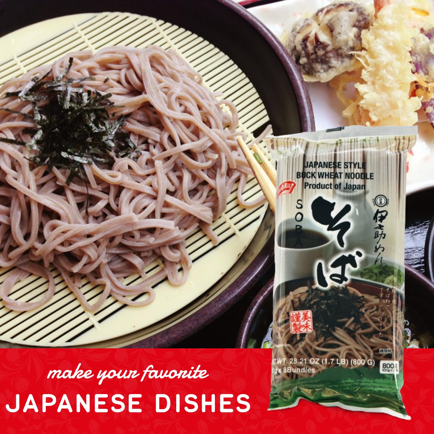 Shirakiku Style Soba Kisetsuno Mikaku Noodles | Japanese Dried Buckwheat Noodle | Contains Wheat flour Easy to Cook Asian Noodles | 28.21 OZ (Pack