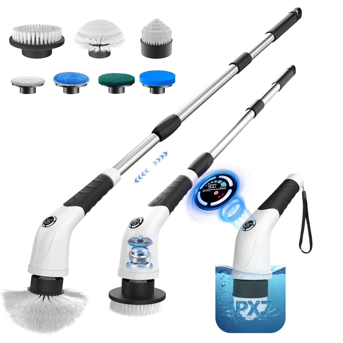 Cordless Electric Spin Scrubber, IPX7 Waterproof Rechargeable Power Cleaning Brush with 4000mAh Battery, 210min Runtime, 7 Brush Heads, 3 Adjustable