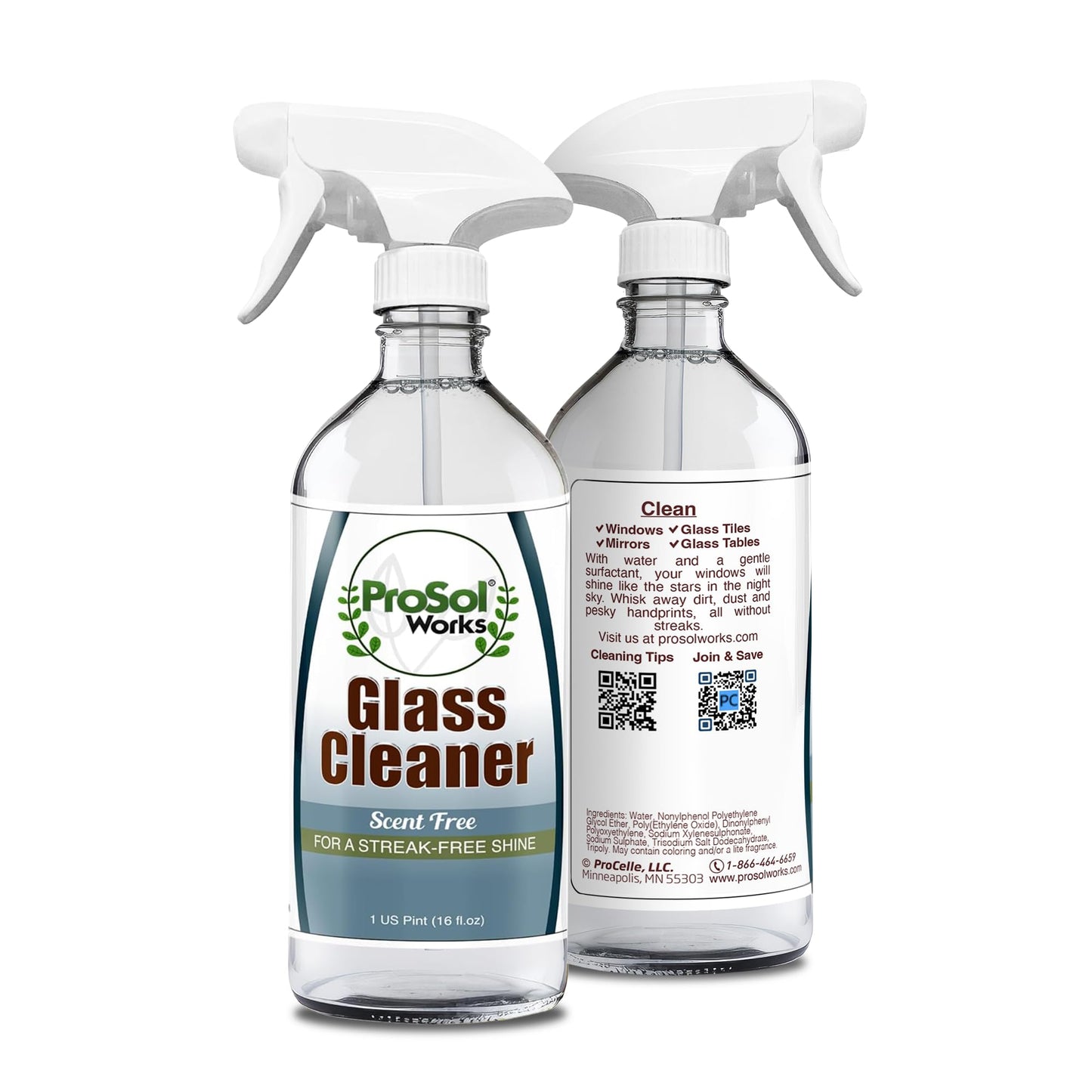 ProSol Works Glass Cleaner 16 oz - All Purpose Cleaning Spray for Glass Doors & Windows, Mirrors & Chrome Surfaces - Glasses Spray Helps Remove
