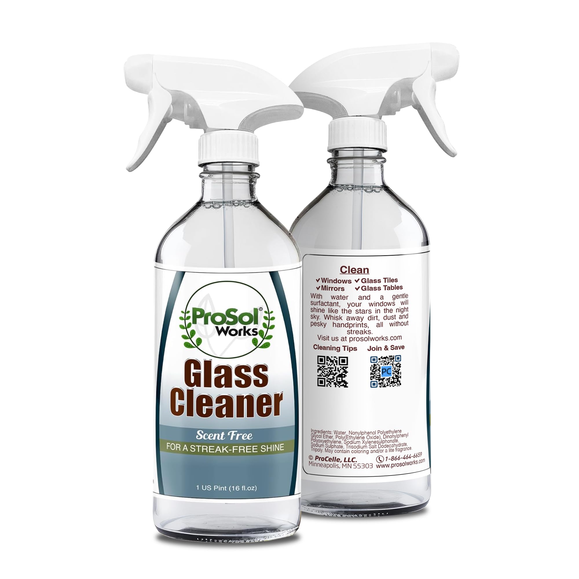 ProSol Works Glass Cleaner 16 oz - All Purpose Cleaning Spray for Glass Doors & Windows, Mirrors & Chrome Surfaces - Glasses Spray Helps Remove