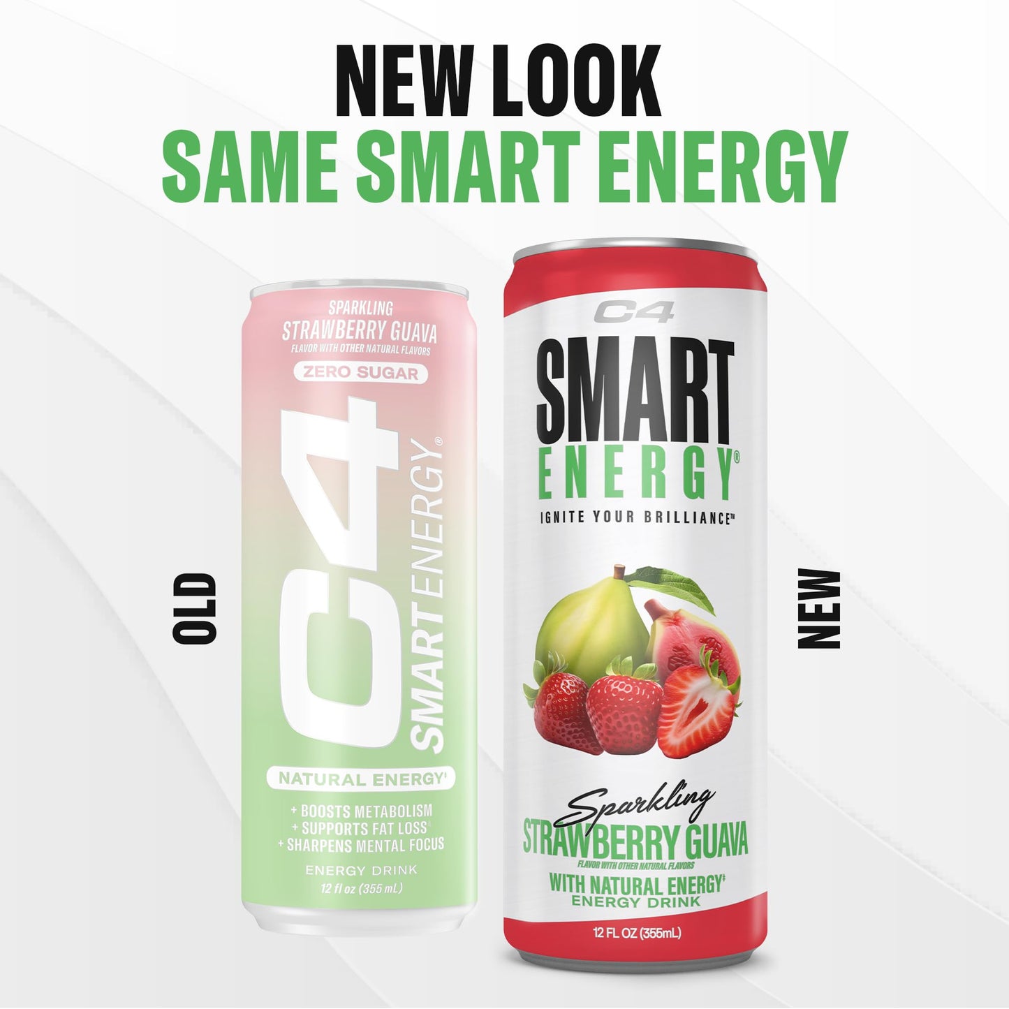 C4 Smart Energy Drink - Sugar Free Performance Fuel & Nootropic Brain Booster, Coffee Substitute or Alternative | Strawberry Guava 12 Oz - 12 Pack