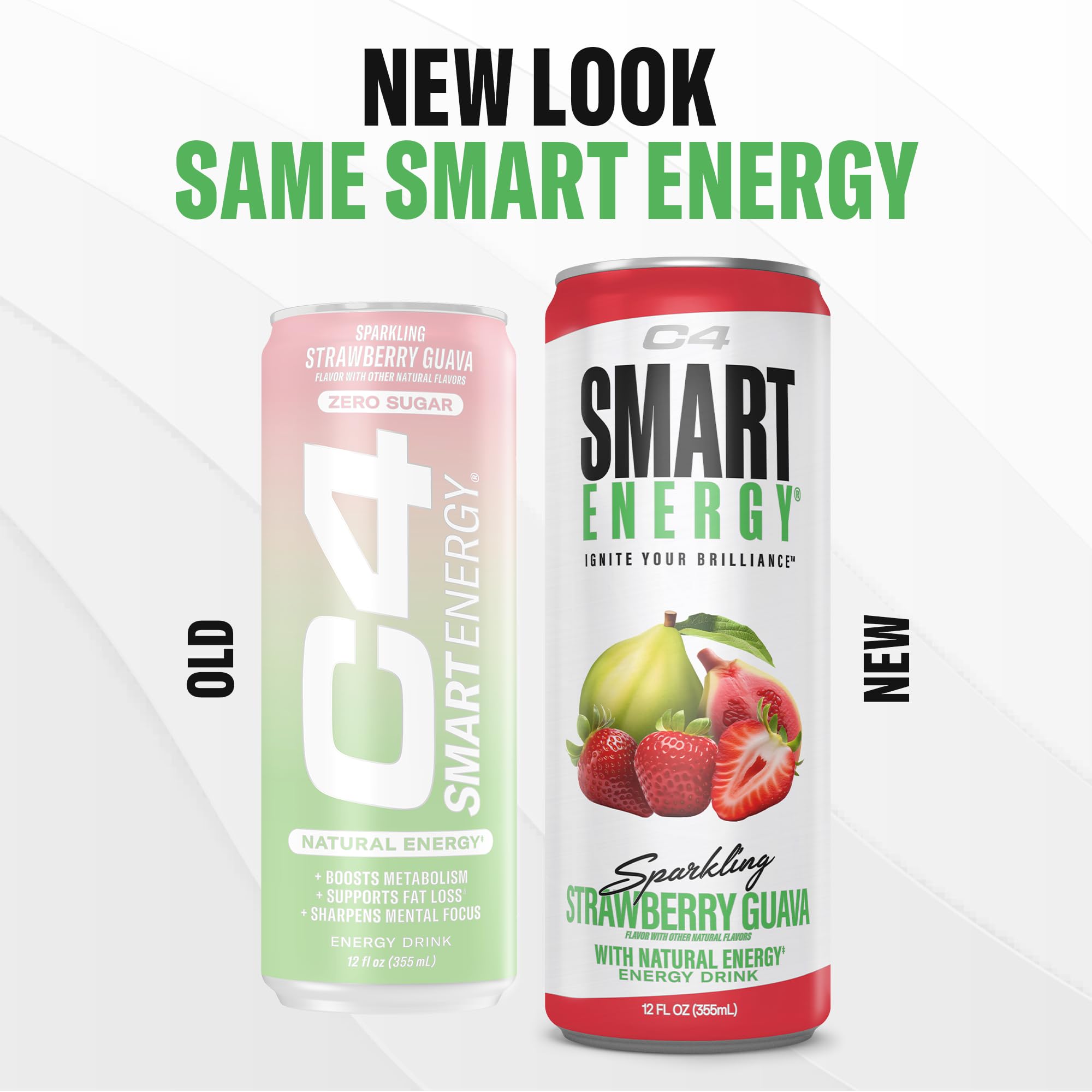C4 Smart Energy Drink - Sugar Free Performance Fuel & Nootropic Brain Booster, Coffee Substitute or Alternative | Strawberry Guava 12 Oz - 12 Pack