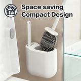 Silicone Toilet Brush Set with Corner Brush & Wall-Mounted Holder, No-Scratch Design with Drainage Holes, Adhesive Installation, White
