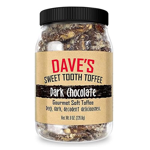 Dave's Sweet Tooth Toffee, Dark Chocolate Flavor with Real Butter, Real Sugar, and Hand-sliced Almonds, Handmade, Homemade, Naturally Gluten-Free, 8.0
