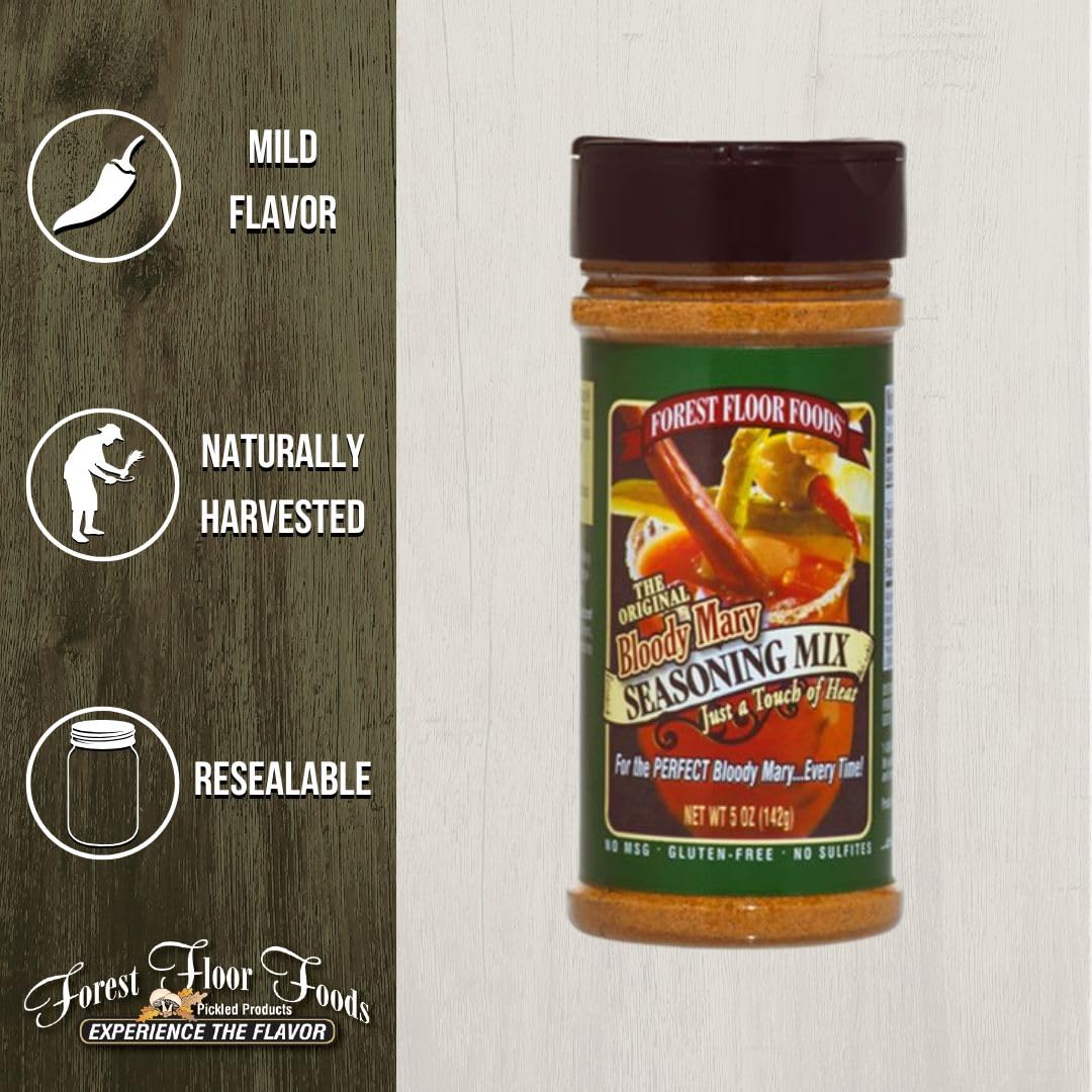 Forest Floor Foods Original Bloody Mary Seasoning Mix, Bloody Mary Seasoning Essentials, Ideal for Cocktails, Relish Trays & Recipes, 5 Ounce