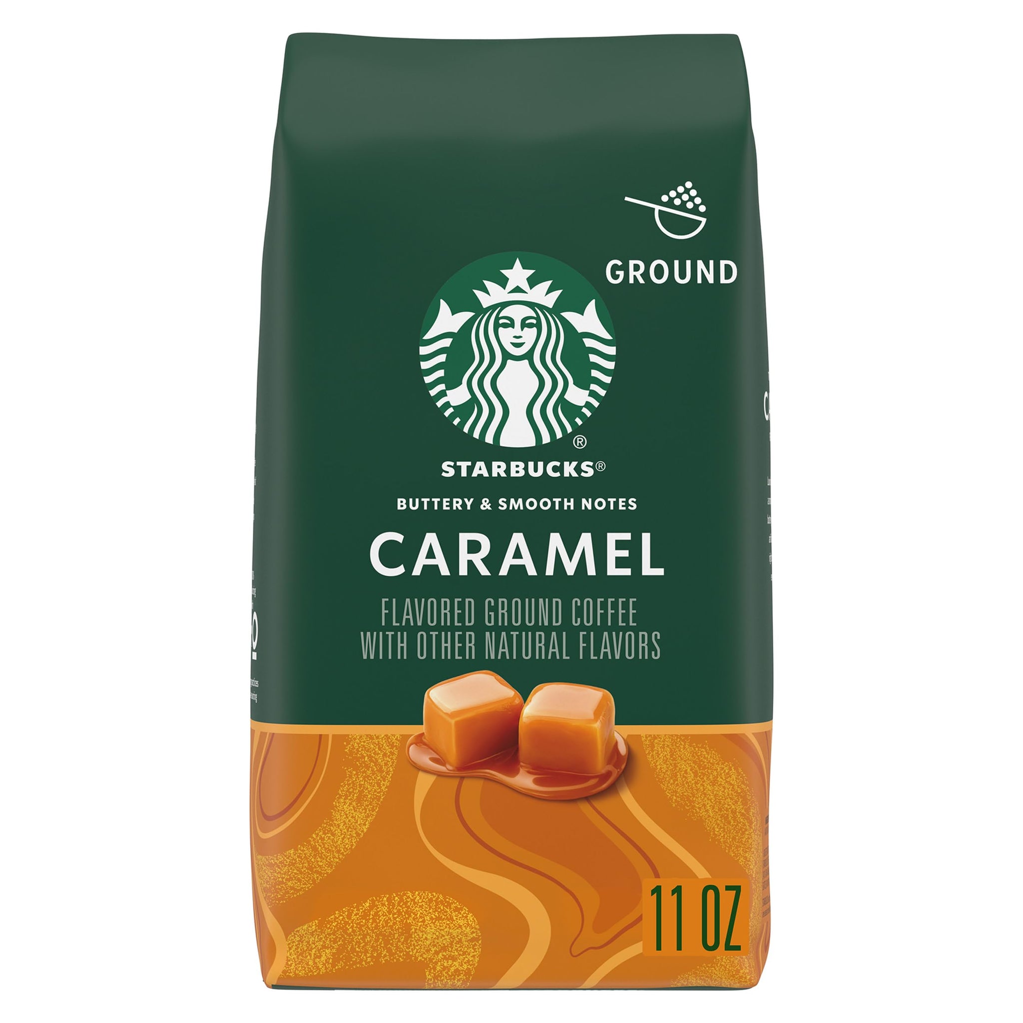 Starbucks Ground Coffee, Flavored Hot or Iced Coffee, Caramel, 11 oz