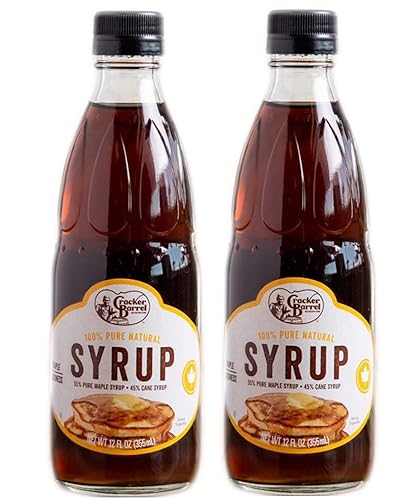 Cracker Barrel Pancake Syrup 12 Fl. Oz Pack Of 2! 100% Pure Natural Syrup! Made From 55% Maple Syrup and 45% Cane Syrup! Great Taste And Delicious