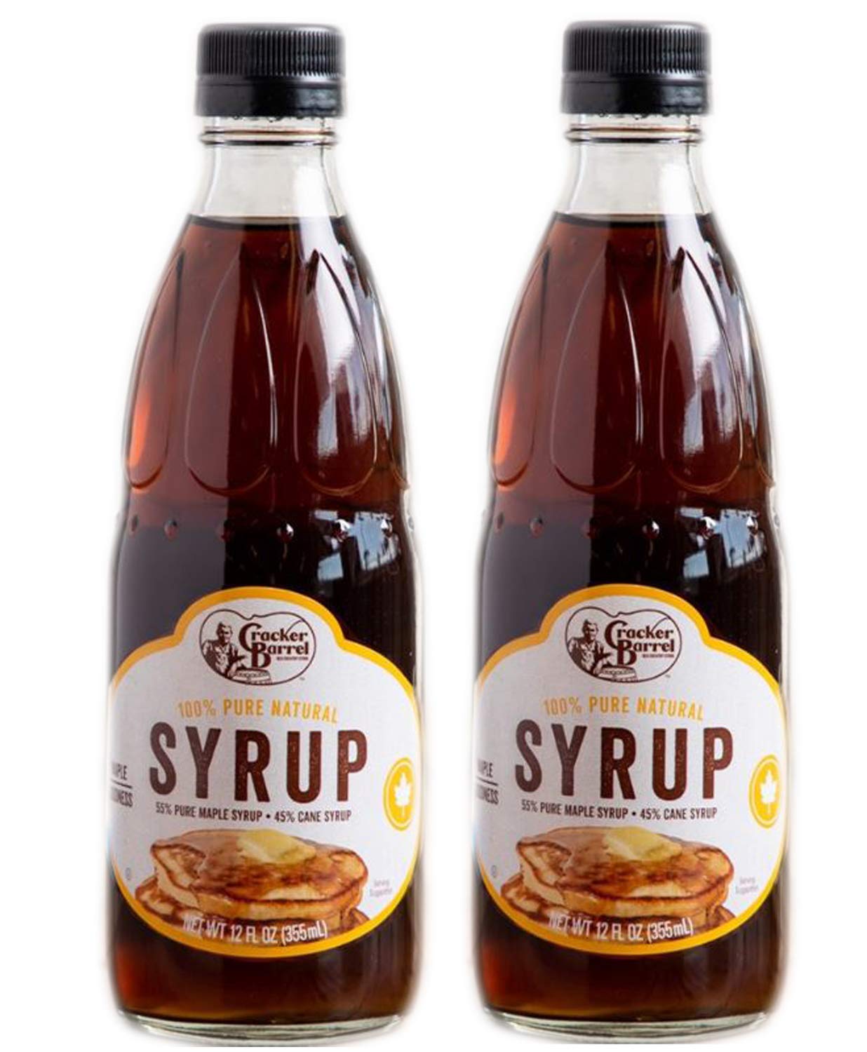 Cracker Barrel Pancake Syrup 12 Fl. Oz Pack Of 2! 100% Pure Natural Syrup! Made From 55% Maple Syrup and 45% Cane Syrup! Great Taste And Delicious