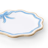 Bonjour Fête Blue & Gold Bow Paper Party Dinner Plates | Premium Paper Party Supplies |Gold Foil | Bridal & Baby Showers, Mother’s Day, Easter Brunch