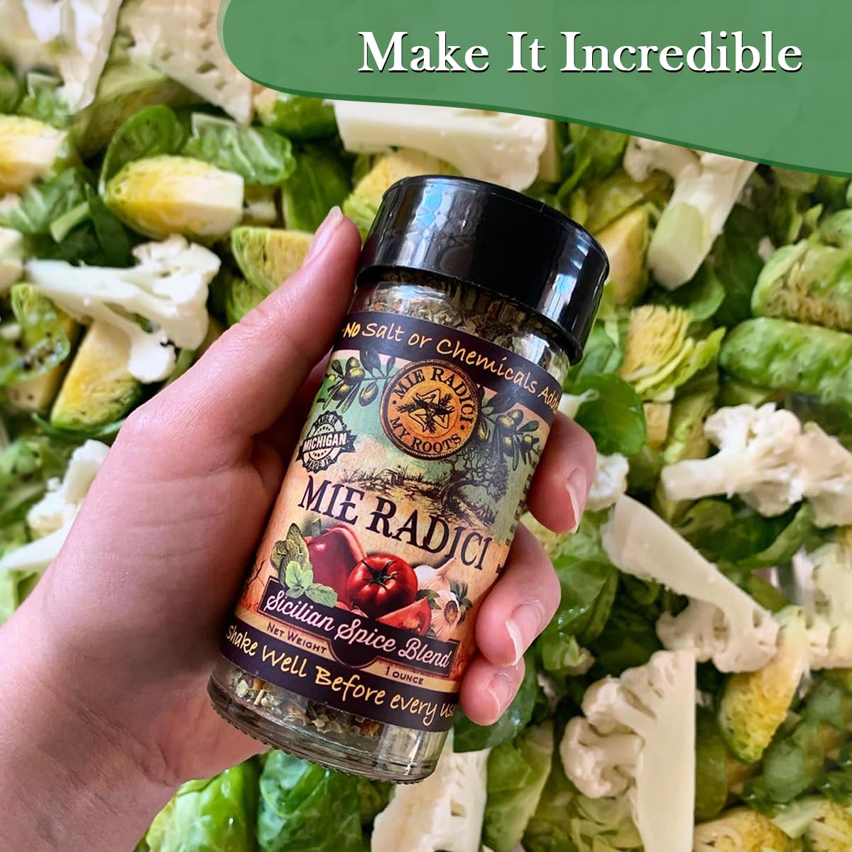 Mie Radici Sicilian Spice - Fresh Dried Herbs, Traditional Flavors - Dipping with EVOO, Grill, Saute, Roast or Simmer | Jar with Shaker top - Pack
