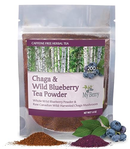 Maine Chaga & Wild Blueberry Tea Powder- Herbal Superfood Blend | 100% Wild-Harvested USA & Canadian Grown Chaga | 1.5oz | Caffeine-Free