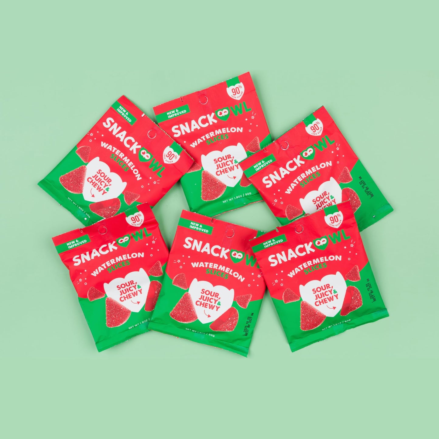 Snack Owl Vegan Sour Gummy Candy - Gluten Free, Low Calorie Candy - Guilt Free & Delicious Healthy Gummy Snacks - (Watermelon Slices)