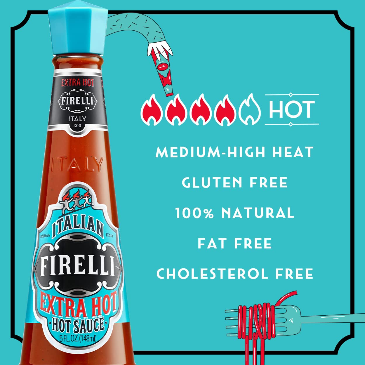 FIRELLI Extra Hot Italian Hot Sauce | 5oz Bottle (Pack of 3) | Perfect Added Kick for Wings or Pizza | Hottest Italian Hot Sauce, Gluten Free, Keto