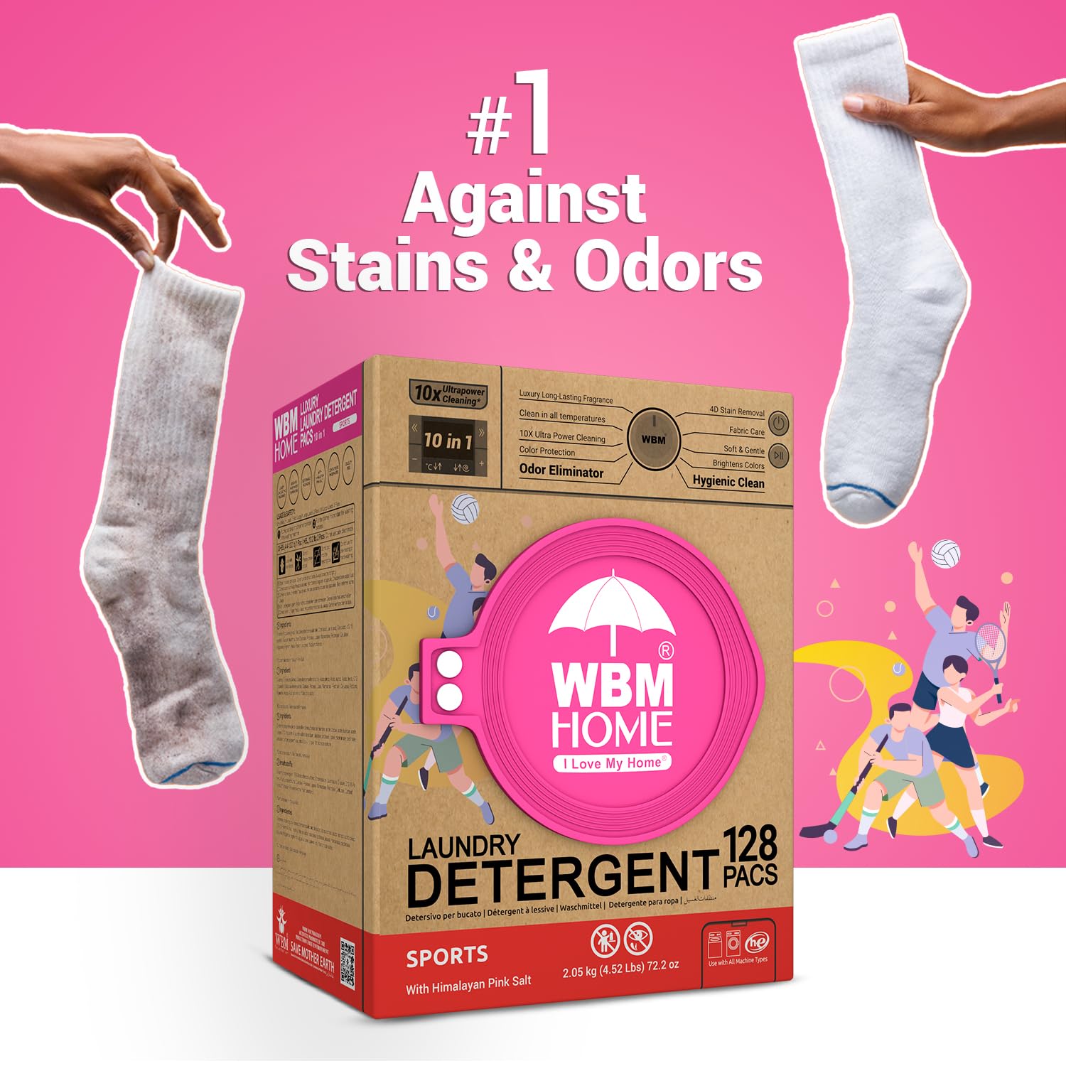 WBM Laundry Detergent Pods, Autumn Scent - 128 Pods in Recycleable Packaging for 10x Ultra Power Cleaning, Odor Defense for Activewear & Sports Shirts