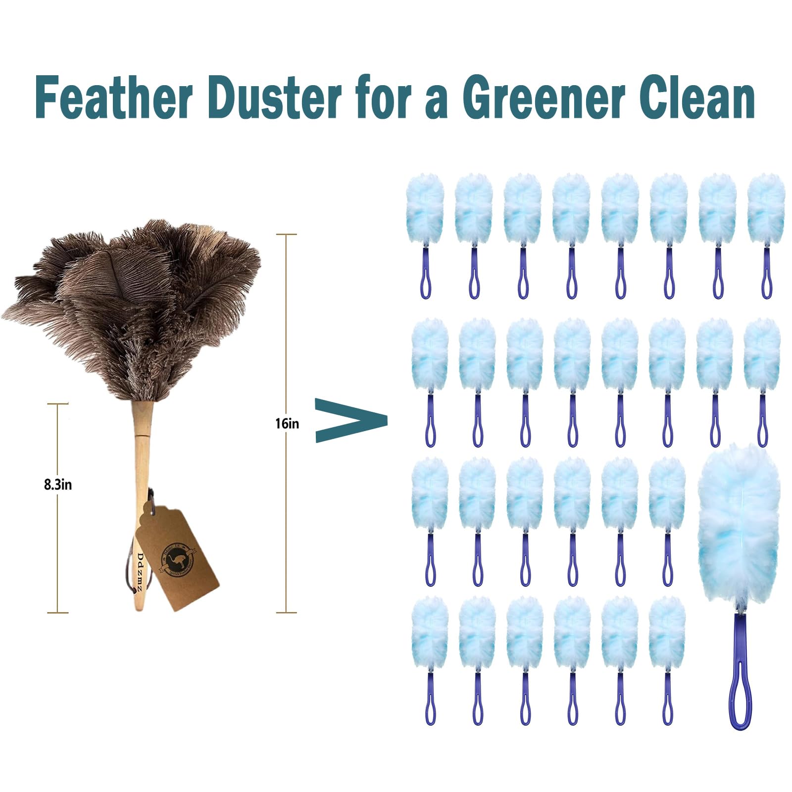 Ostrich Feather Duster for Cleaning-Furniture Dusters with Handle Ddzmz Hand Duster with Fluffy Natural Genuine Feather Reusable Household Duster