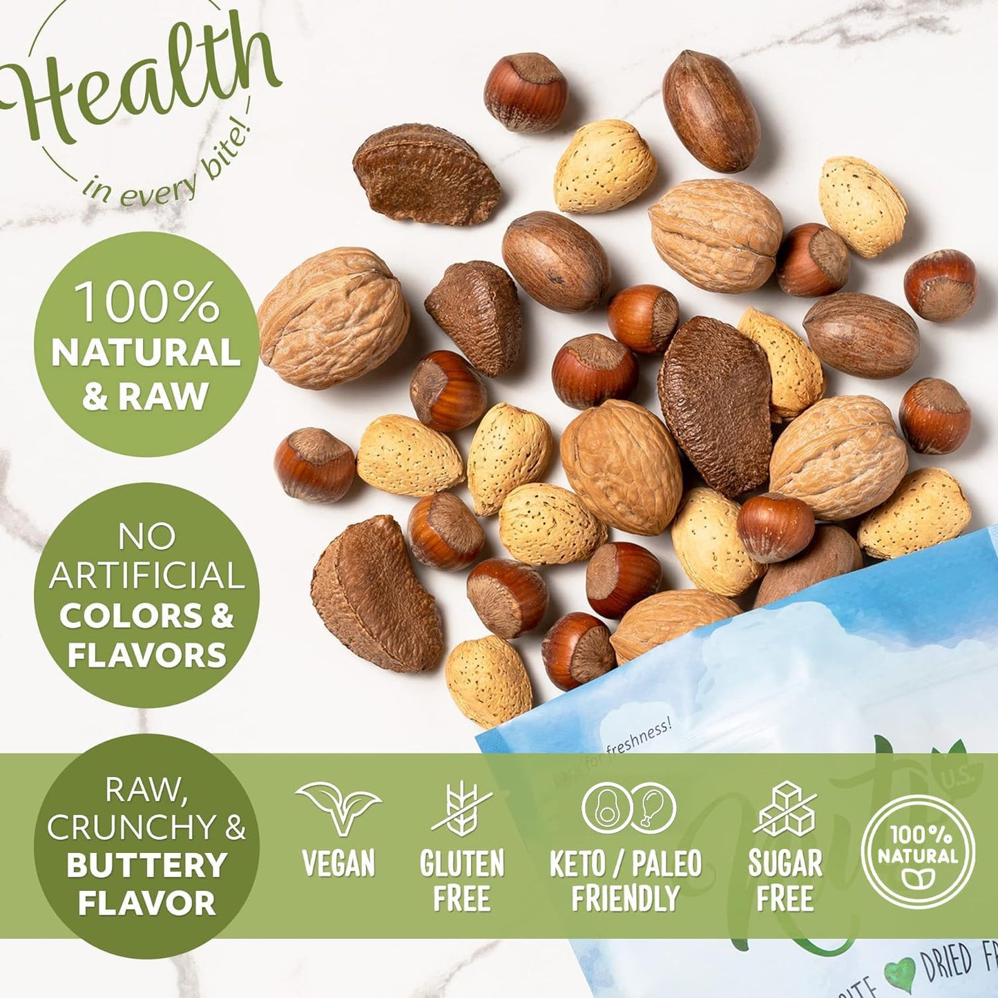 NUTS U.S. - Mixed Nuts In Shell (Almonds, Walnuts, Hazelnuts, Pecans, Brazil Nuts) | No Added Colors and No Artificial Flavors | Fresh Buttery Taste