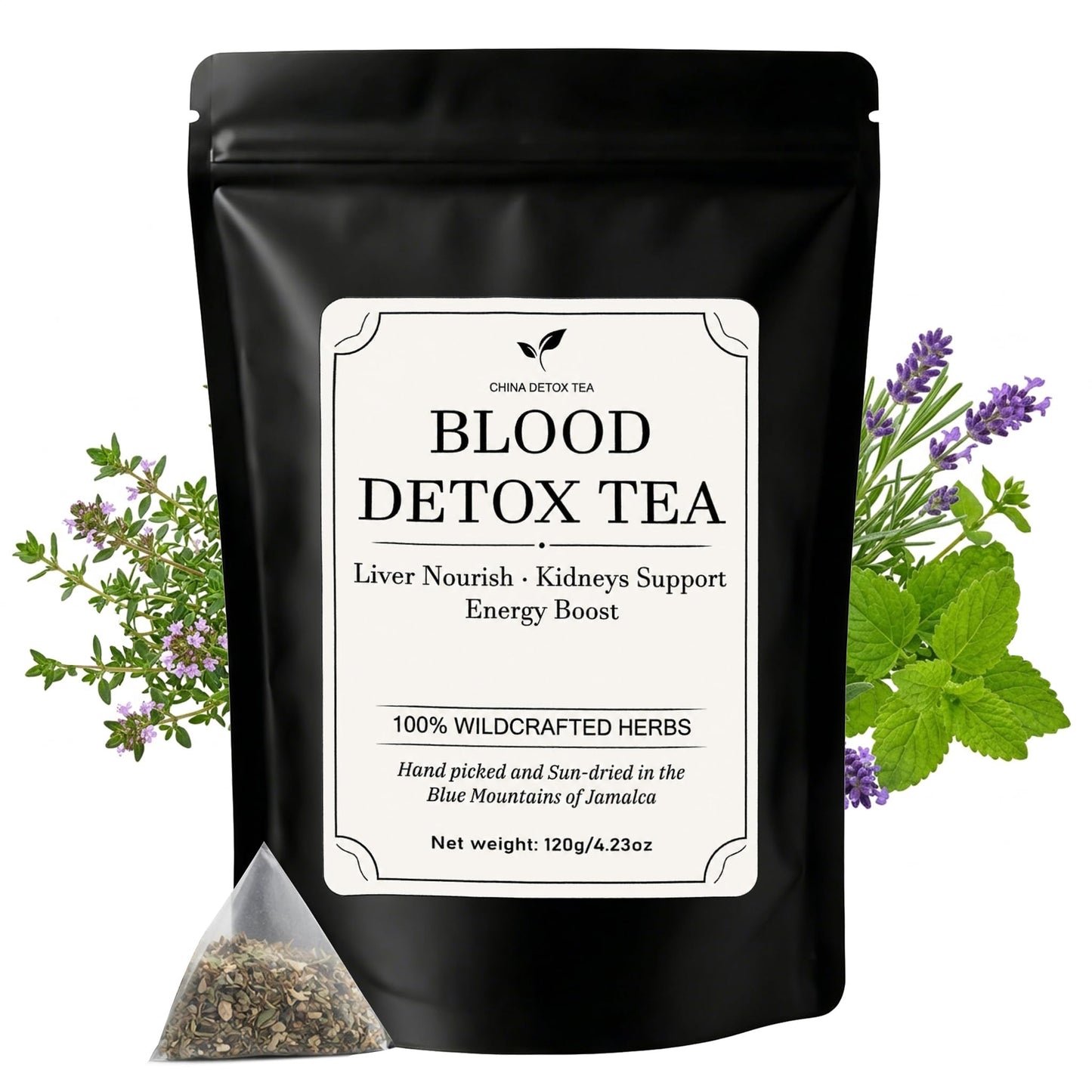 Jamaican Healing Garden Blood Detox Tea, Wildcrafted Herbs with Guaco, Burdock Root, Oregano, Cinnamon, Moringa, Hand Picked and Sun-Dried in the Blue