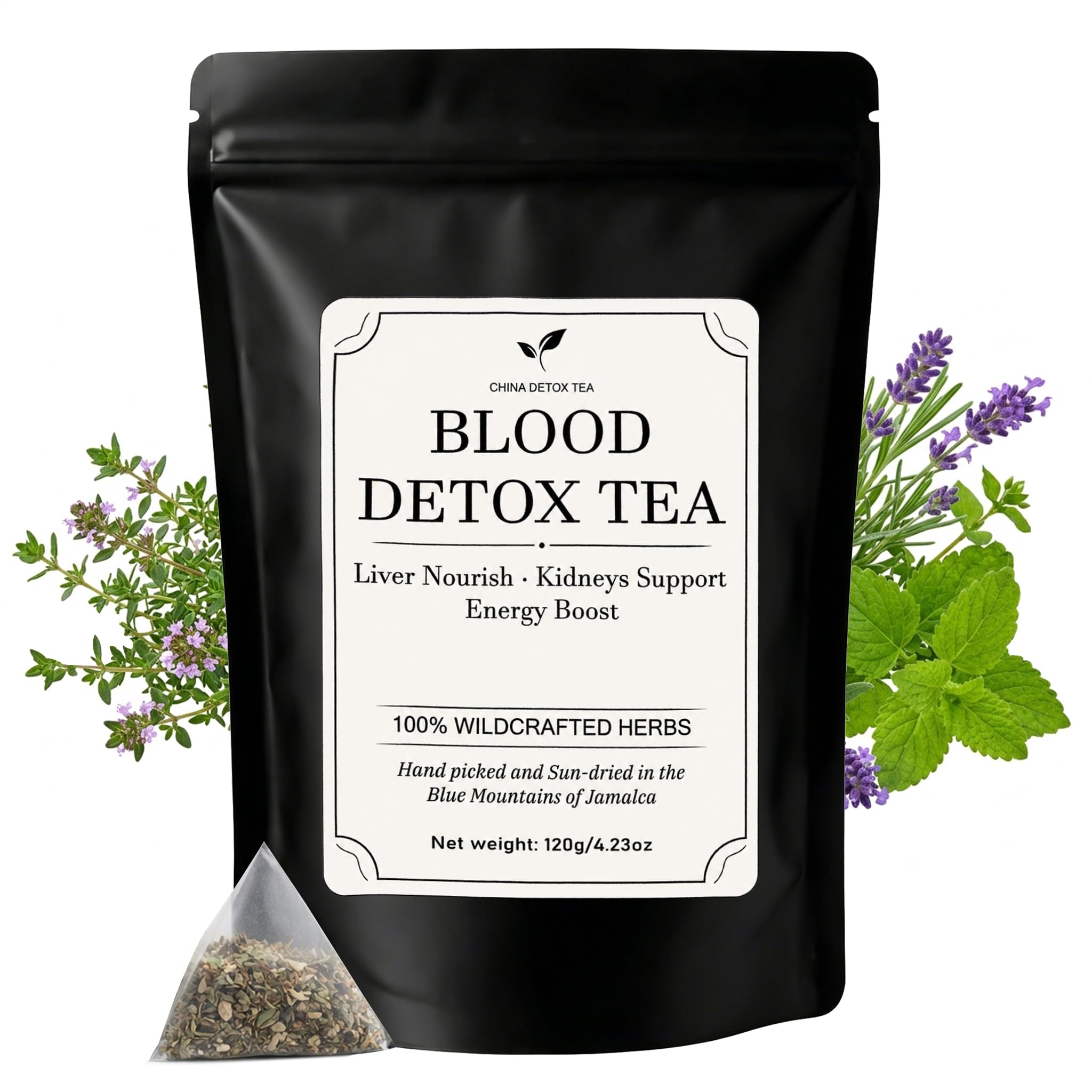 Jamaican Healing Garden Blood Detox Tea, Wildcrafted Herbs with Guaco, Burdock Root, Oregano, Cinnamon, Moringa, Hand Picked and Sun-Dried in the Blue