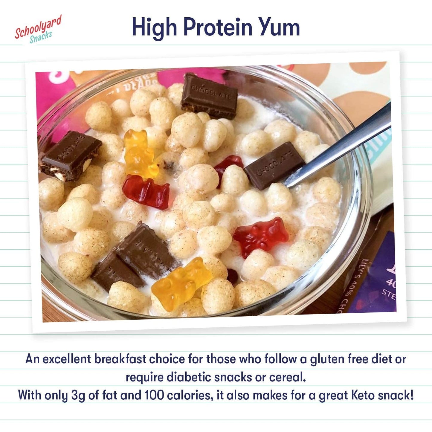 Schoolyard Snacks Keto Cereal - Cinnamon Bun |12g Protein, Low Carb, Low Sugar, Low Calories | Gluten-Free, Grain-Free, Keto-Friendly | Healthy