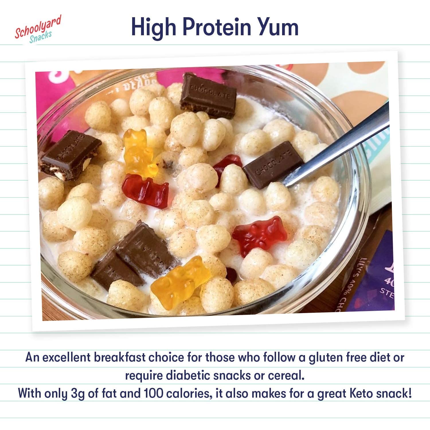 Schoolyard Snacks Keto Cereal - Cinnamon Bun |12g Protein, Low Carb, Low Sugar, Low Calories | Gluten-Free, Grain-Free, Keto-Friendly | Healthy