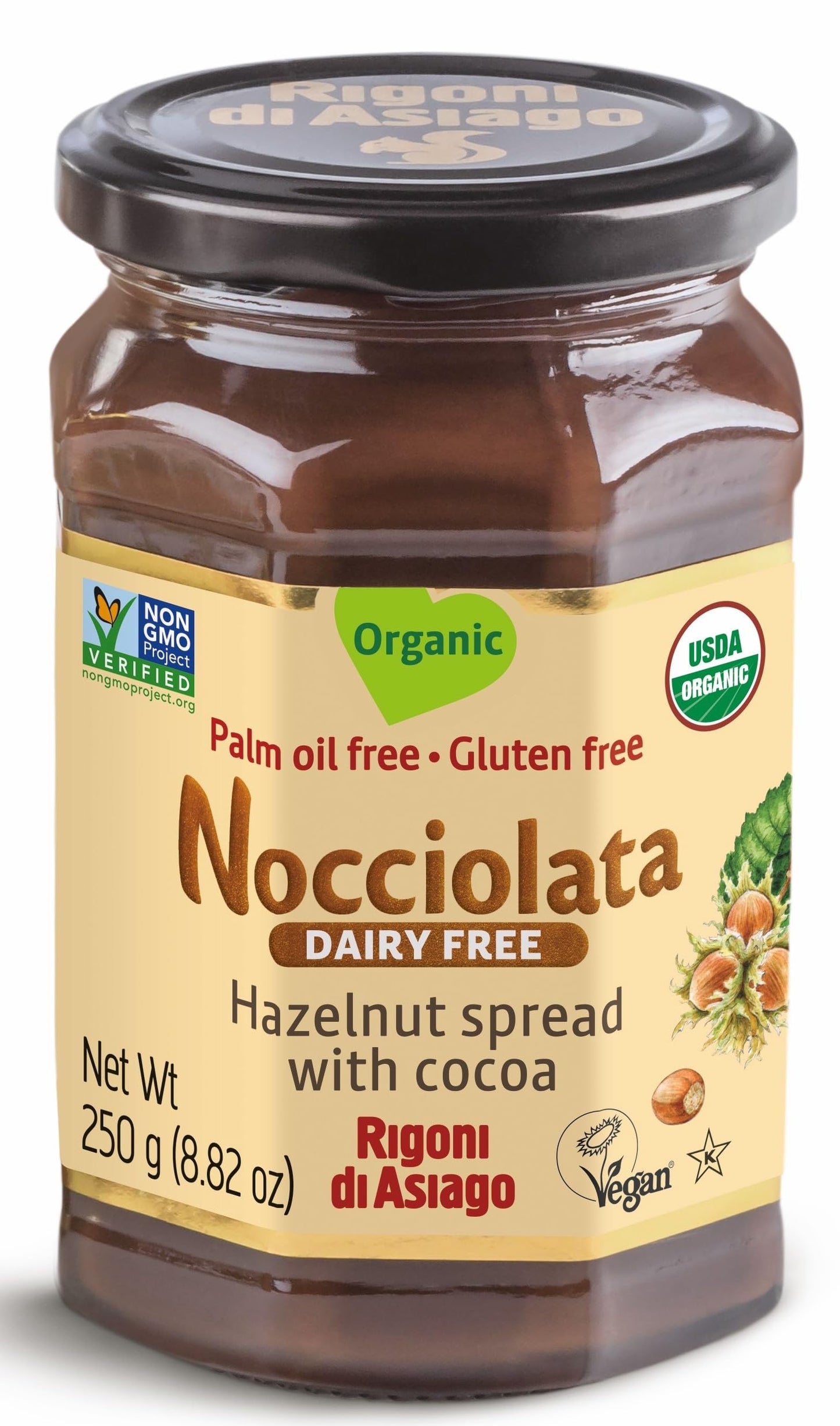 Rigoni di Asiago Spread Hazelnut and Cocoa Dairy free Organic, 9.52 oz