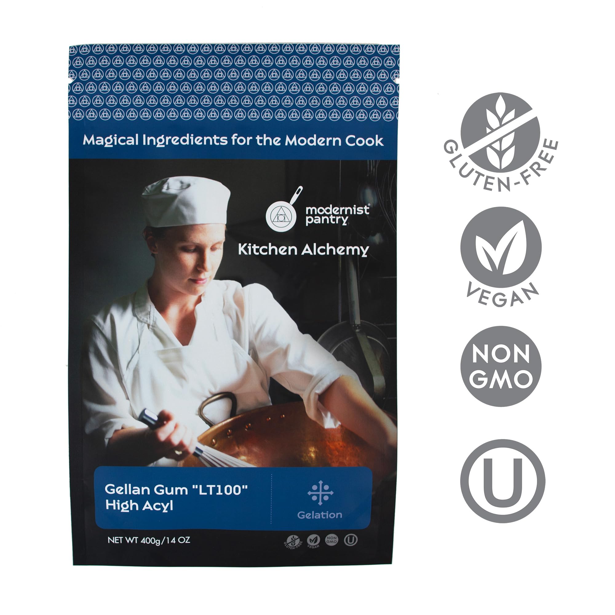 Pure Gellan Gum LT100 - High Acyl ? Non-GMO Vegan OU Kosher Certified - 400g/14oz
