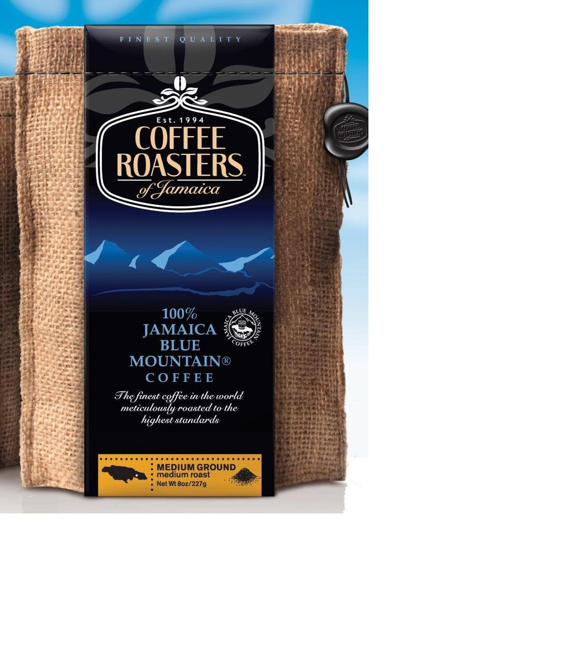 Jamaica Blue Mountain Coffee , Certified 100% Pure, Roasted Ground in a 1lb Sac
