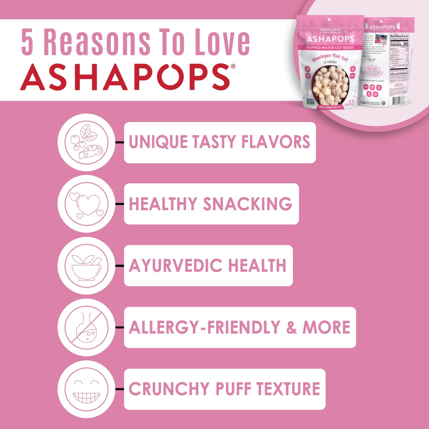 AshaPops Himalayan Pink Salt Flavored Popped Water Lily Seeds, 0.5 oz (Pack of 12) - Gluten-Free, Vegan, Paleo, Nut-Free, Corn-Free, Soy-Free