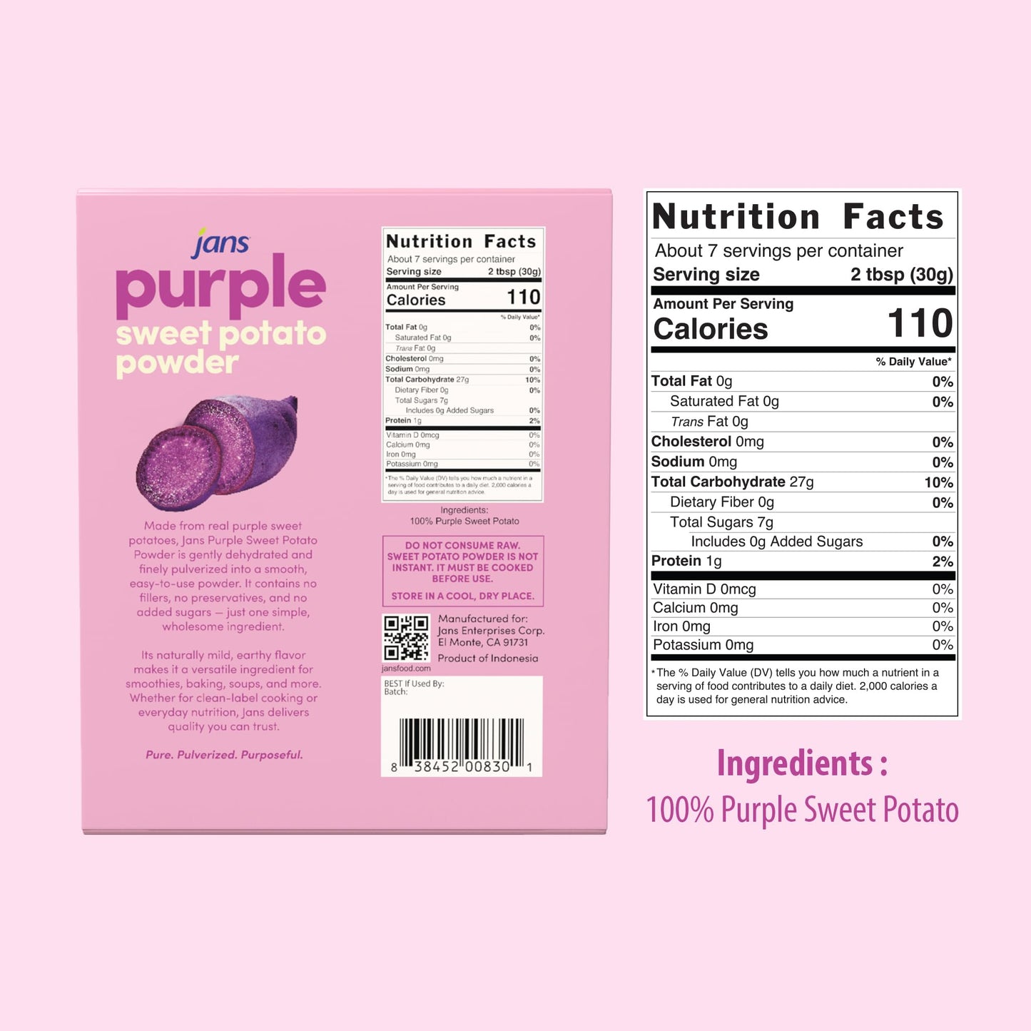 Jans Purple Sweet Potato Powder for Drinks and Baking - 8.25 oz