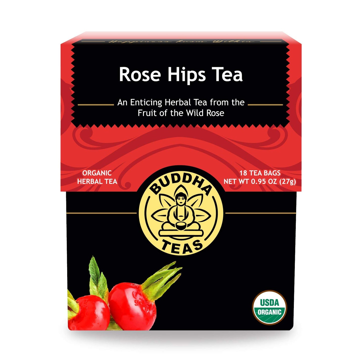 Buddha Teas Organic Rose Hips Tea - OU Kosher, USDA Organic, CCOF, 18 Bleach-Free Tea Bags