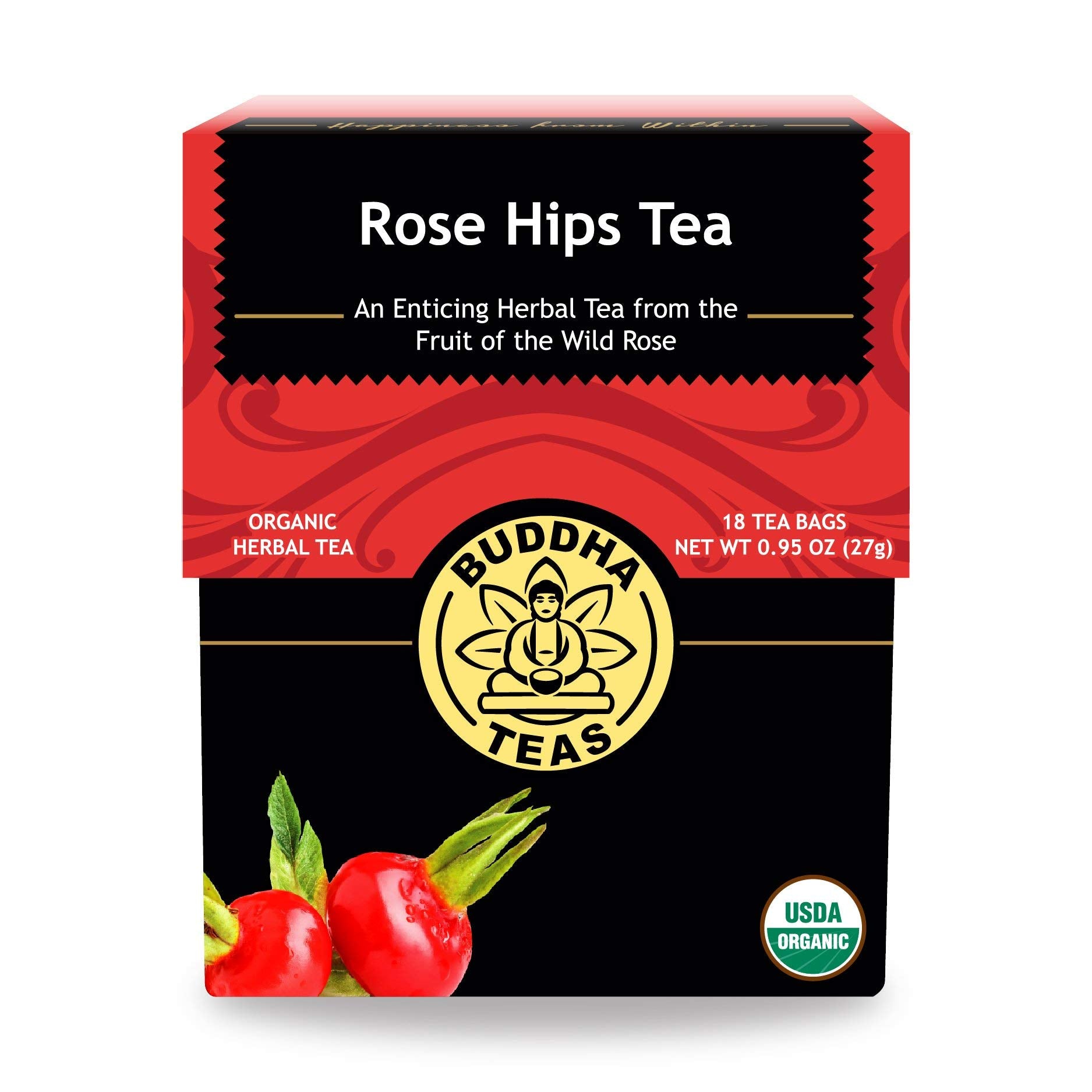 Buddha Teas Organic Rose Hips Tea - OU Kosher, USDA Organic, CCOF, 18 Bleach-Free Tea Bags