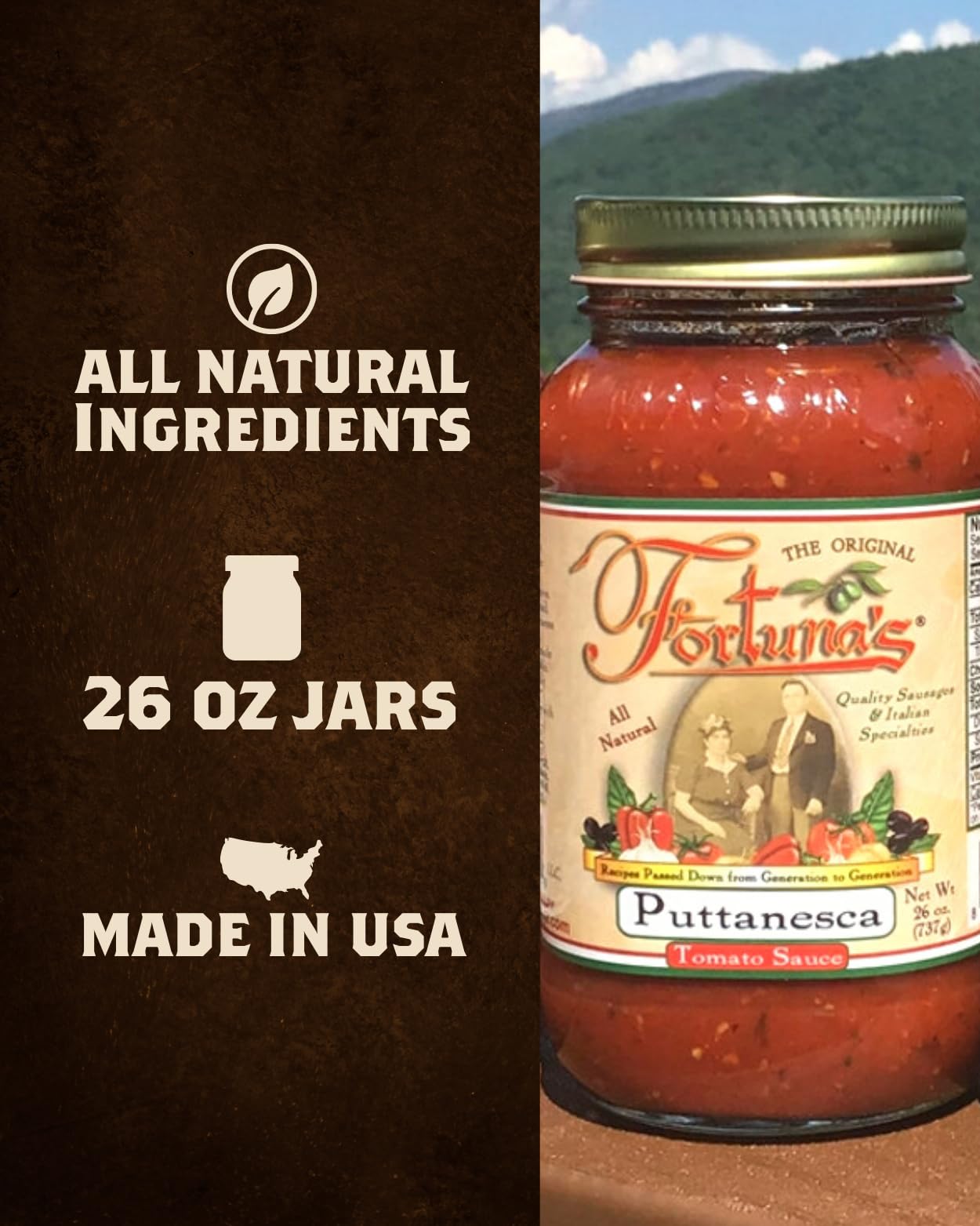 Fortuna's Puttanesca Sauce - Made in USA with Authentic Italian Recipe, All-Natural, Homemade Taste, 26 fl ozJar - Perfect for Pasta, Pizza, and More